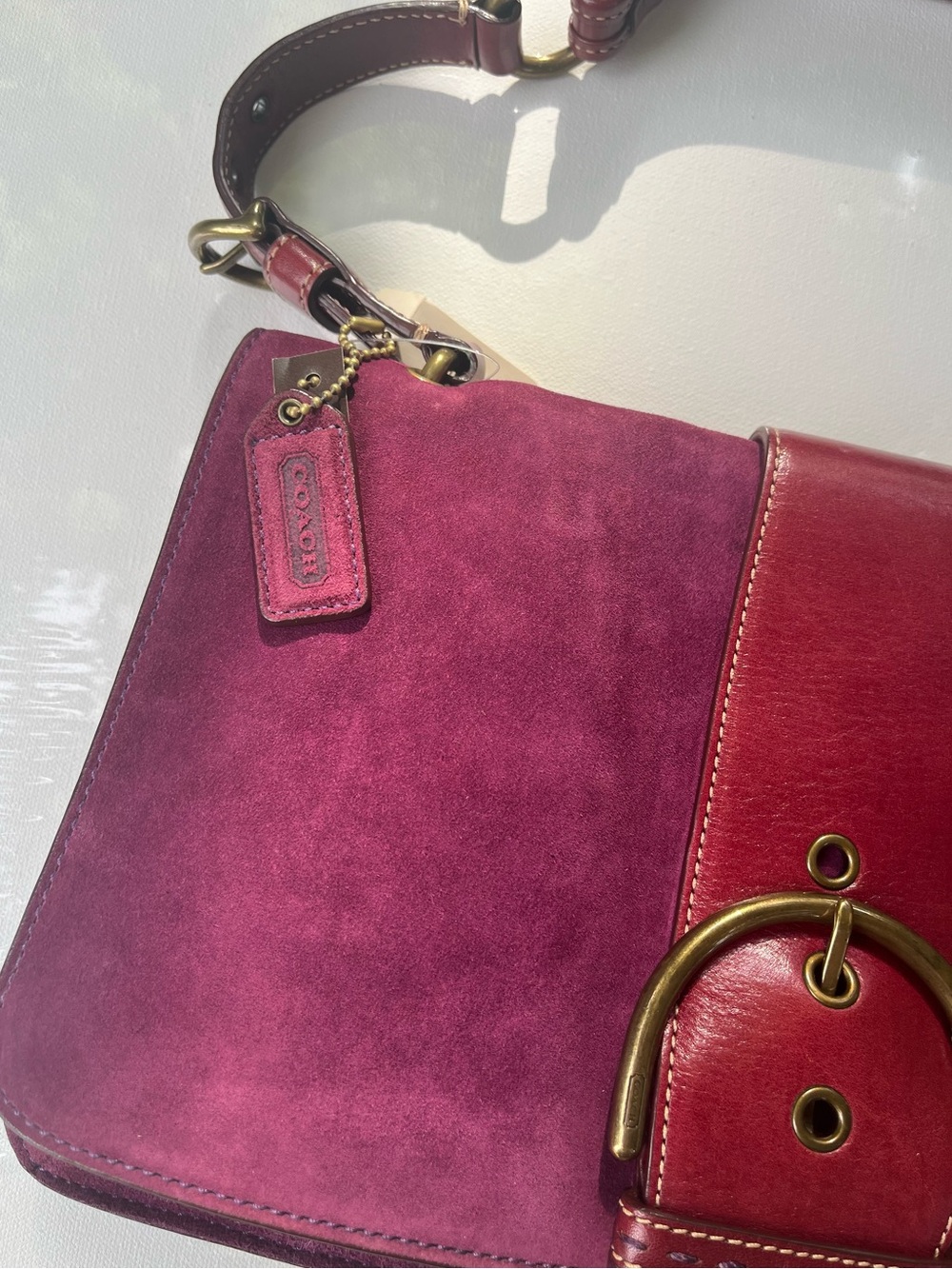 Vintage Y2K Coach Soho Suede Shoulder Flap - Style 9664 - Plum - Picture 8 of 16